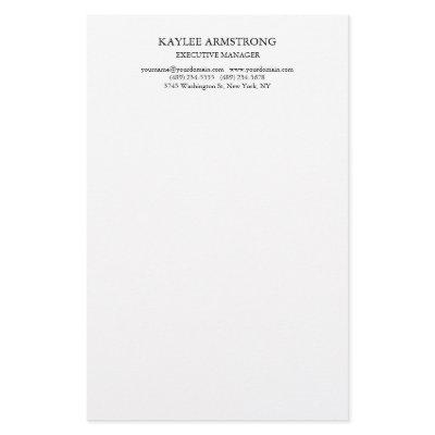 Stylish Classical Plain Simple White Professional Stationery