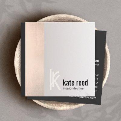 Stylish Copper Rose Gold Stripe Square Monogram Square