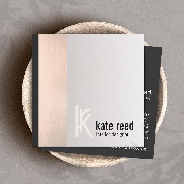 Stylish Copper Rose Gold Stripe Square Monogram Square
