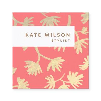 Stylish Coral Gold Hand Drawn Floral Pattern Square