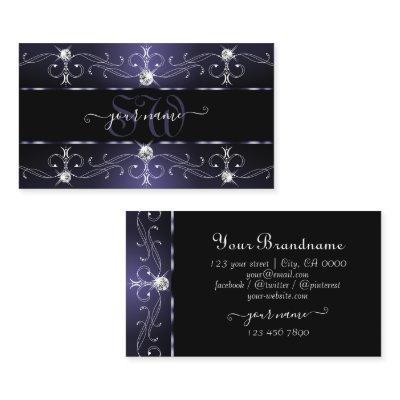 Stylish Dark Blue White Ornate Borders Monogram