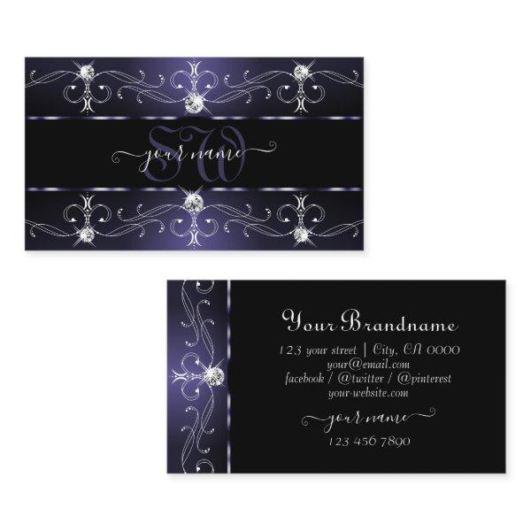 Stylish Dark Blue White Ornate Borders Monogram