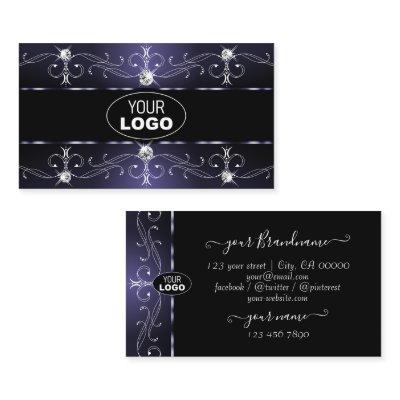 Stylish Dark Blue White Ornate Borders with Logo