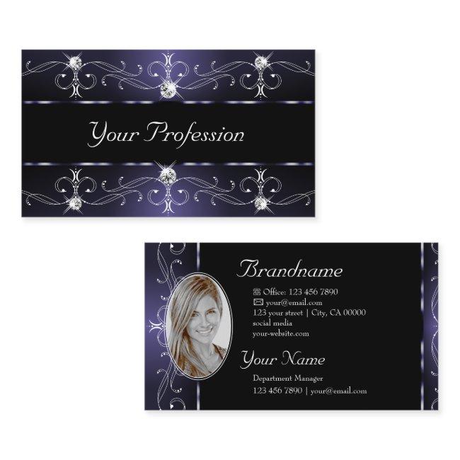 Stylish Dark Blue White Ornate Borders with Photo