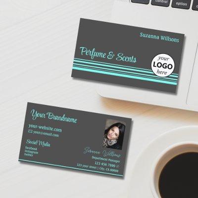 Stylish Dark Gray Teal Stripes with Logo and Photo