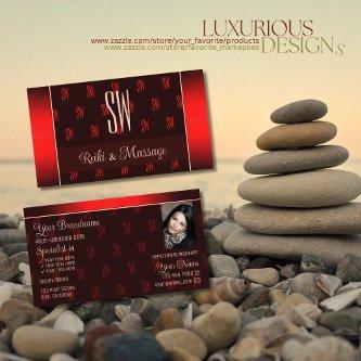 Stylish Dark Red with Photo and Monogram Pattern