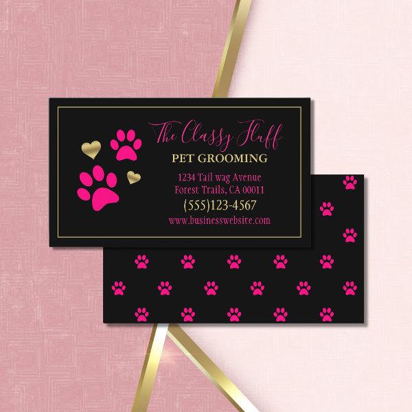 Stylish Dog Pet Grooming Paw Print Pink Black