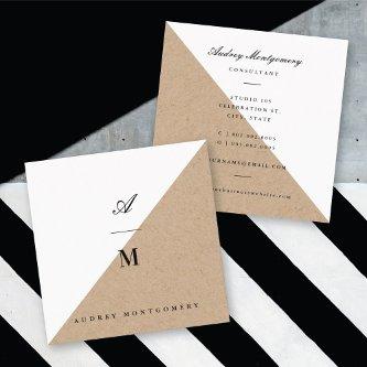 Stylish Double Monogram Kraft Modern Minimalist Square