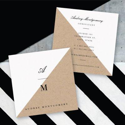 Stylish Double Monogram Kraft Modern Minimalist Square