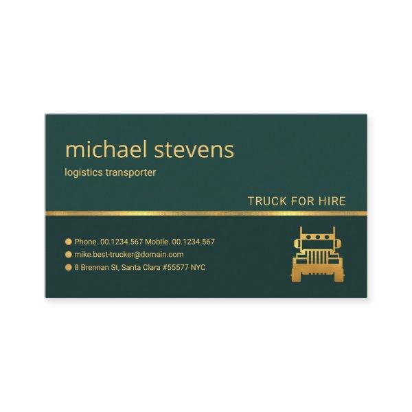 Stylish Emerald Green Gold Line Logistics Driver