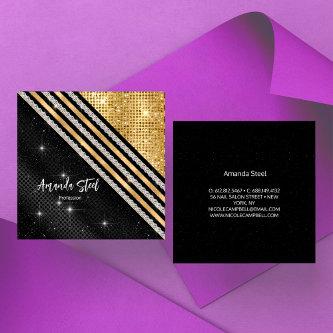 Stylish faux Crystal Gold And black Personalised B Square