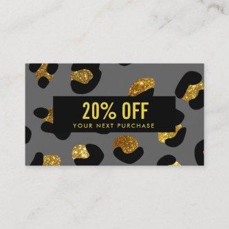 Stylish Glitter Gold Gray Leopard Coupon Card