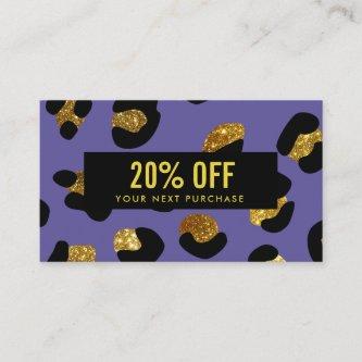 Stylish Glitter Gold Purple Leopard Coupon Card