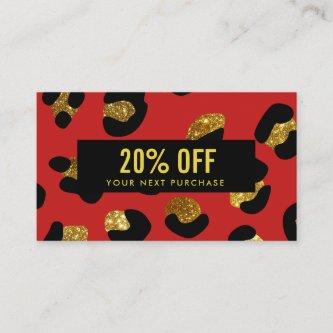 Stylish Glitter Gold Red Leopard Coupon Card