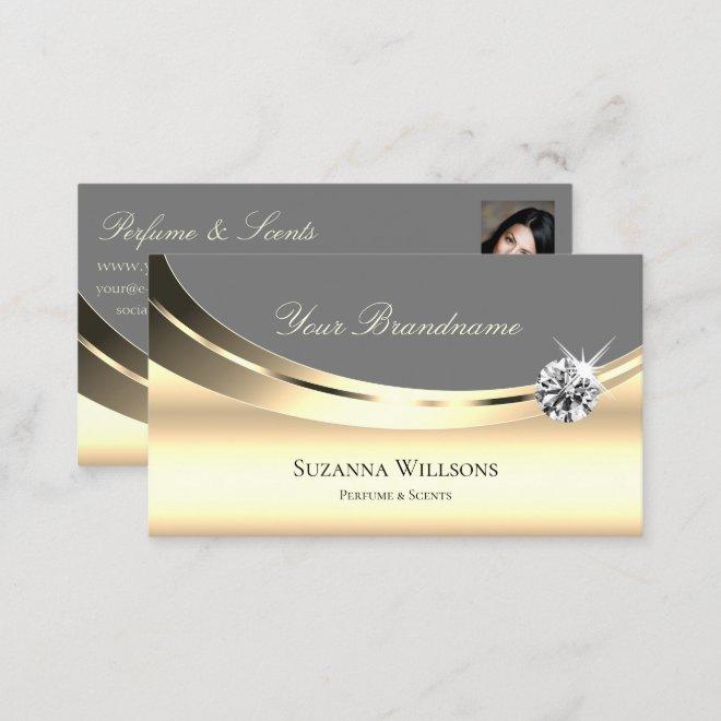 Stylish Gold Gray with Photo and Sparkly Diamond