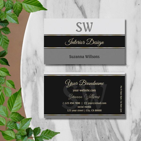 Stylish Gray Borders on Black Chic with Monogram