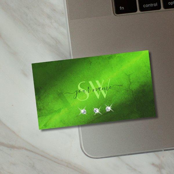 Stylish Green Marble Sparkling Diamonds Monogram