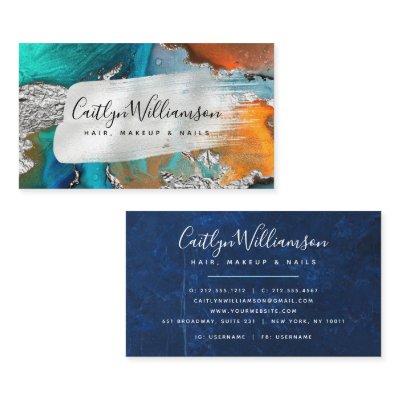 Stylish marble watercolor silver turquoise script