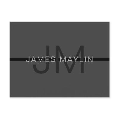Stylish Masculine Dark Gray Name & Monogram  Postcard