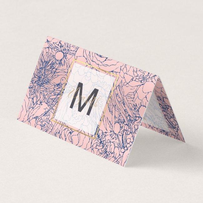 Stylish Metallic Navy Blue and Pink Floral Design