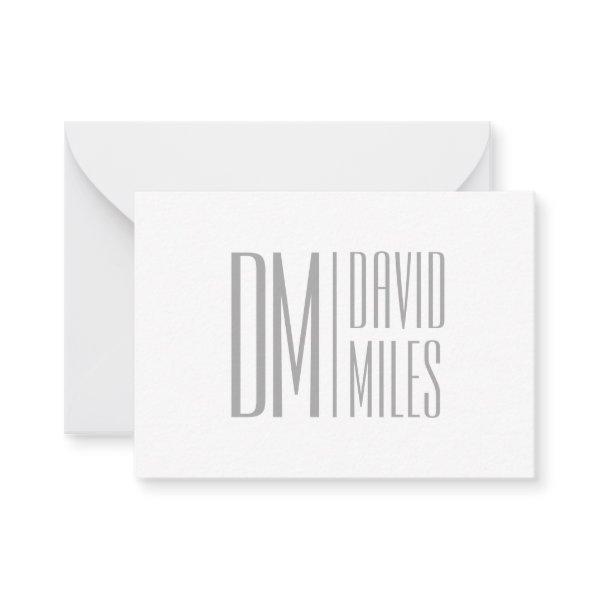 Stylish Minimal & Modern Grey Initials & Name Logo Note Card