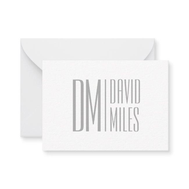 Stylish Minimal & Modern Grey Initials & Name Logo Note Card
