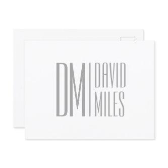 Stylish Minimal & Modern Grey Initials & Name Logo Postcard