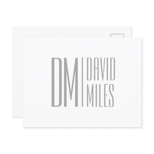 Stylish Minimal & Modern Grey Initials & Name Logo Postcard