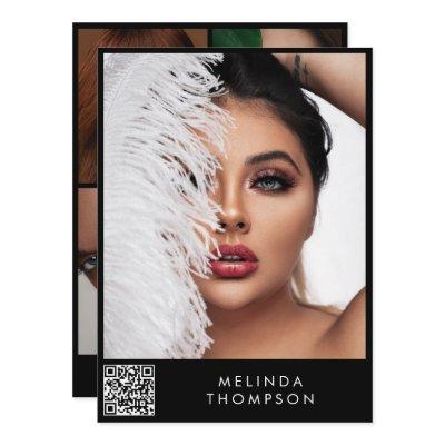 Stylish Modeling Comp Card 5 Photo QR Code Black