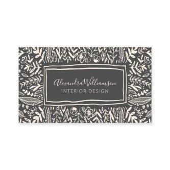 Stylish Modern Black and White Floral Art Border