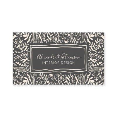 Stylish Modern Black and White Floral Art Border