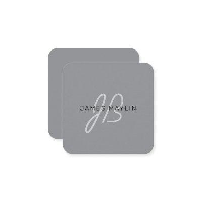 Stylish Modern Editable Name | Black & Dark Gray Square