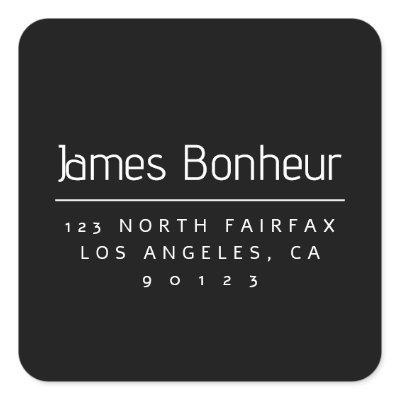 Stylish Modern Return Address Black & White Square Sticker