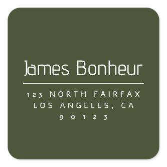 Stylish Modern Return Address Dark Green & White Square Sticker