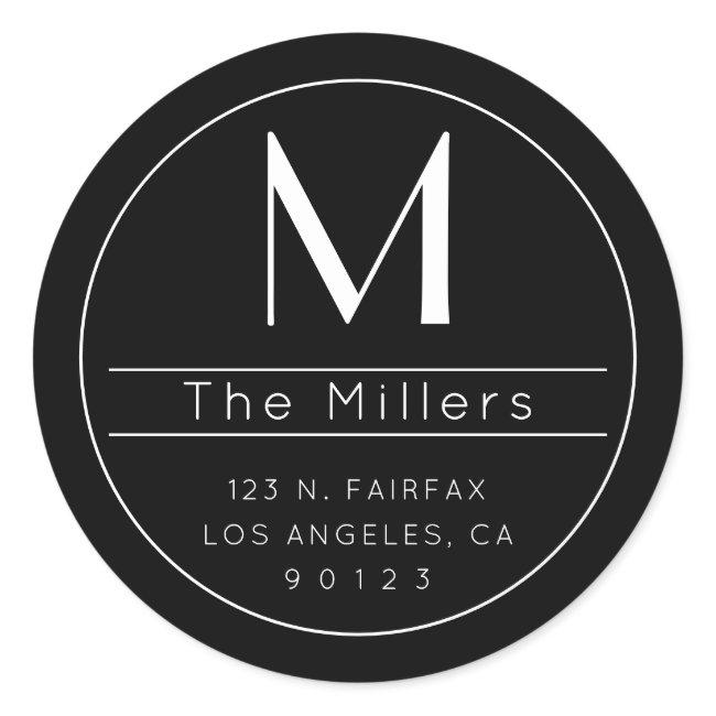 Stylish Modern Return Address & Monogram Classic Round Sticker
