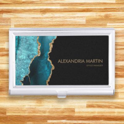 Stylish Modern Teal Black Gold Marble  Case