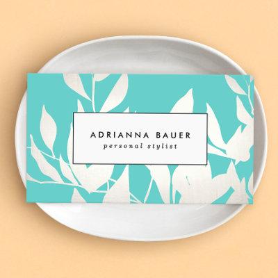 Stylish Modern White and Turquoise Leaves Pattern