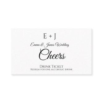 Stylish Monogram Wedding Reception Drink Ticket