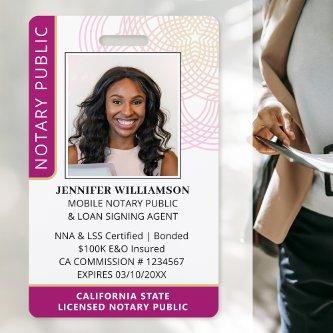 Stylish Notary Public Photo QR Code ID Magenta Badge