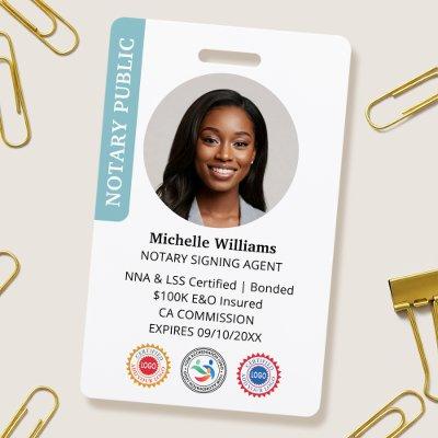 Stylish Notary Public Signing Agent ID Turquoise Badge