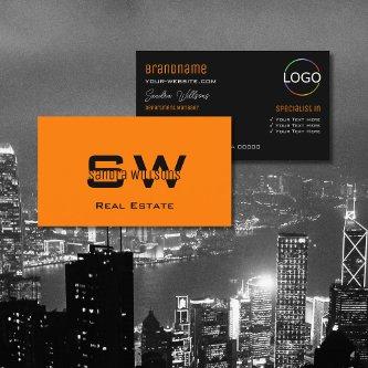 Stylish Orange Black Modern with Monogram and Logo