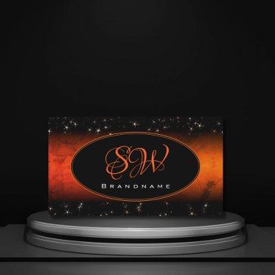 Stylish Orange Marble Black Glitter Stars Initials