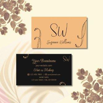 Stylish Peach and Black Chic Ornate with Monogram