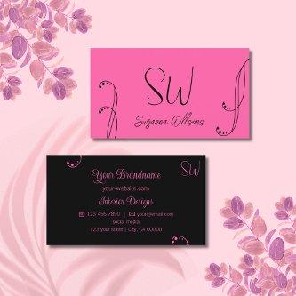 Stylish Pink and Black Chic Ornate with Monogram
