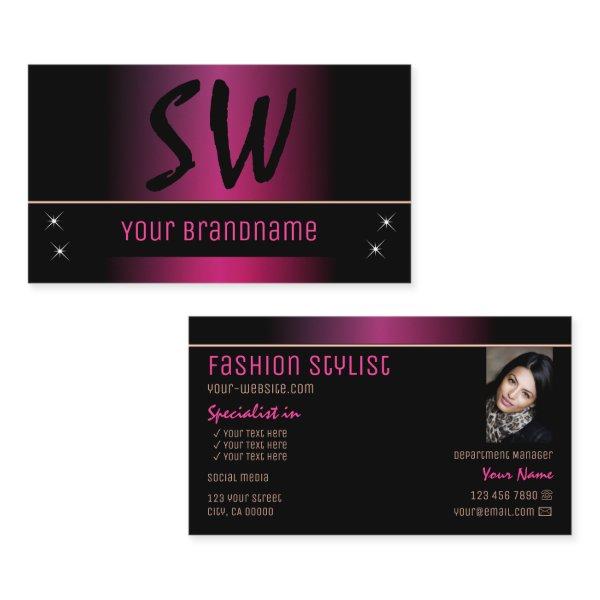Stylish Pink Black Modern with Monogram and Photo