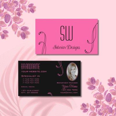 Stylish Pink Black Ornate with Monogram and Photo