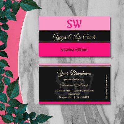 Stylish Pink Borders on Black Chic with Monogram