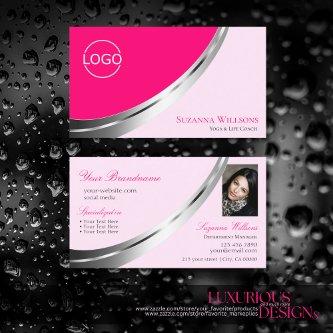 Stylish Pink Chic Silver Decor with Logo and Photo