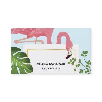 Stylish Pink Flamingo and Tropical Leaves