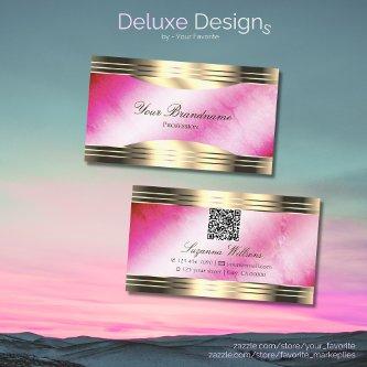 Stylish Pink Marble Chic Gold Borders with QR Code